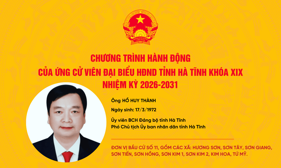  Chương trình hành động của ứng cử viên đại biểu HĐND tỉnh Hà Tĩnh khóa XIX Hồ Huy Thành